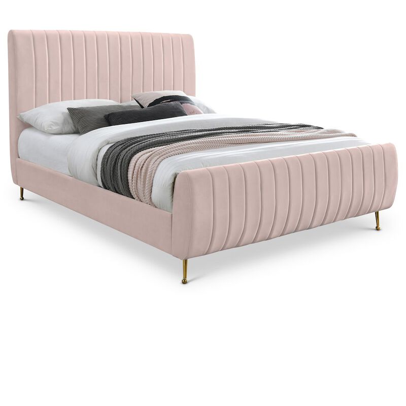Meridian Furniture Zara Pink Velvet King Bed