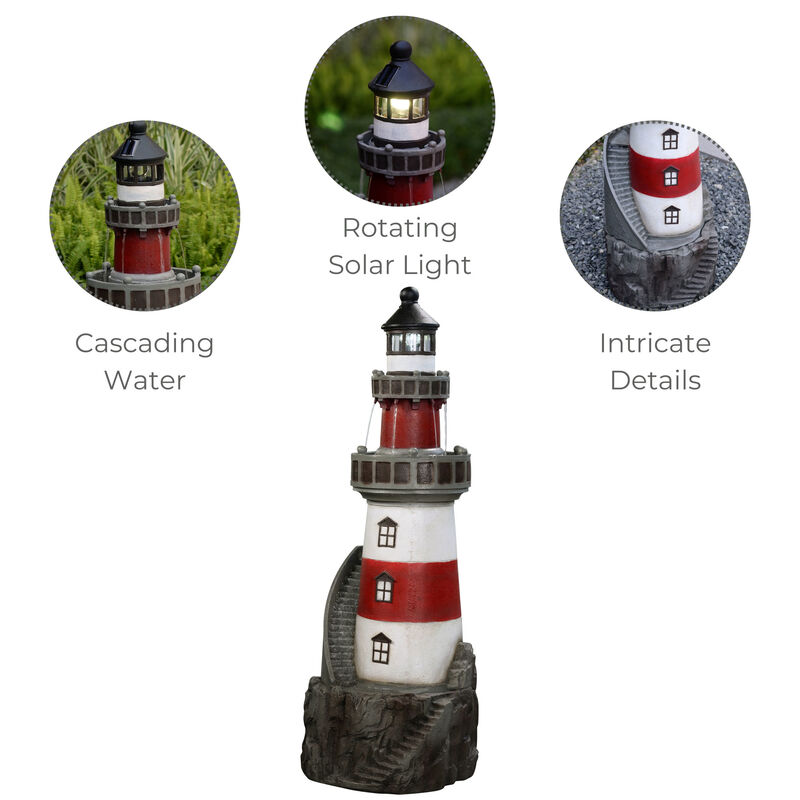 Teamson Home Outdoor Solar Light House Fountain with Rotating LED Light, Red/White image number 2