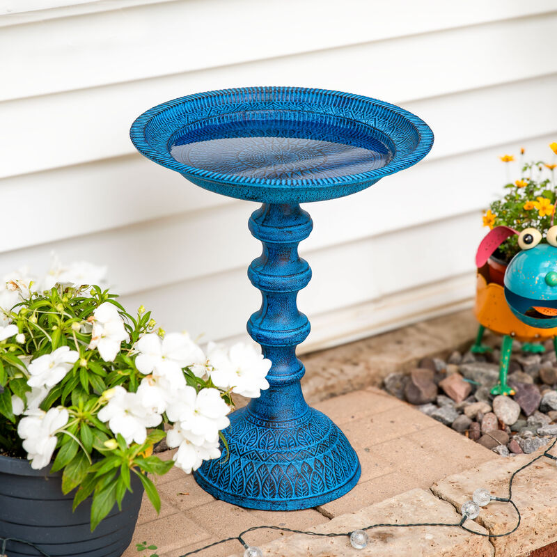 Sunnydaze Backyard Beauty Metal Bird Bath - Blue Patina - 14.5 in