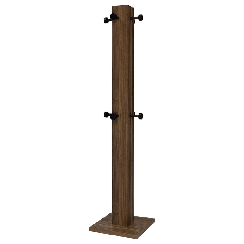Rinki Coat Rack, 8 Metal Hooks w Wood Caps, Walnut Brown Plinth 72 Inch image number 3