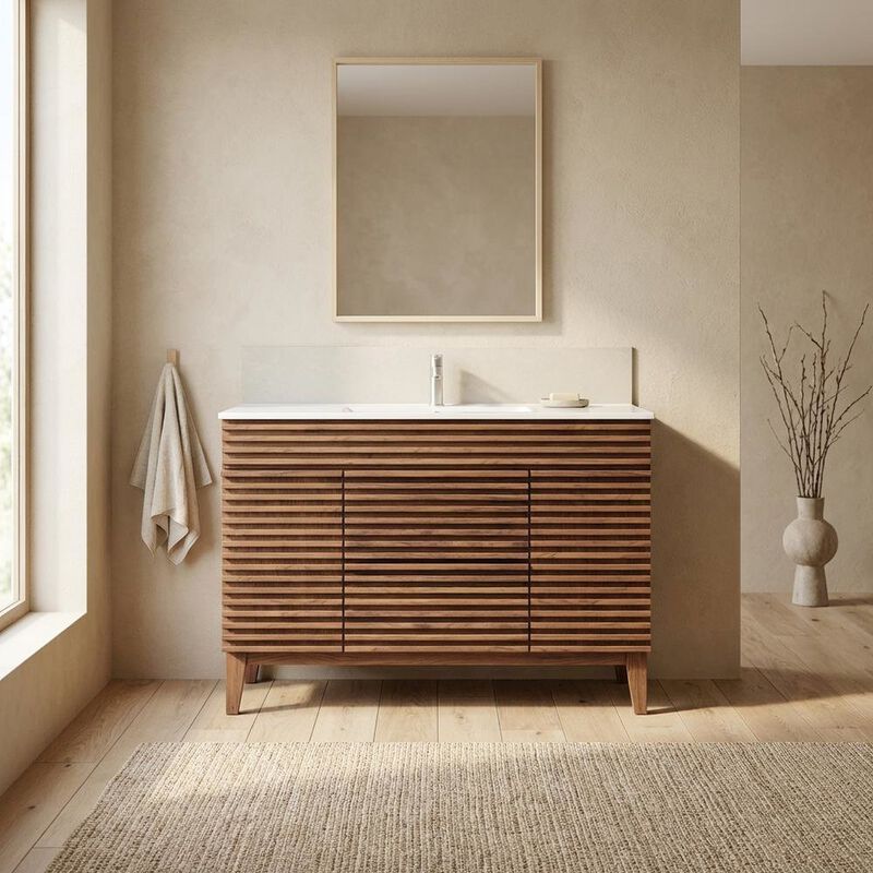 Walnut White 48-Inch Floor-Mount Single Sink Bathroom Vanity image number 4