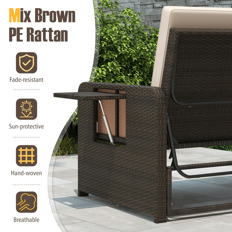 Rattan Adjustable Patio Daybed Set with Cushions and Storage Ottoman image number 6