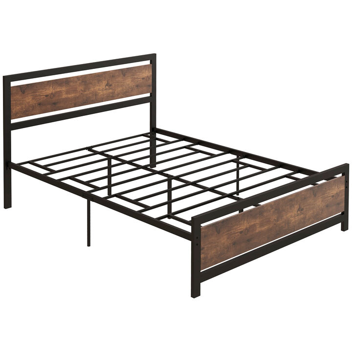 HOMCOM Full Bed Frame with Headboard & Footboard, Strong Metal Slat Support Bed Frame w/ Underbed Storage Space, No Box Spring Needed, 56.75''x76.75''x40.5''