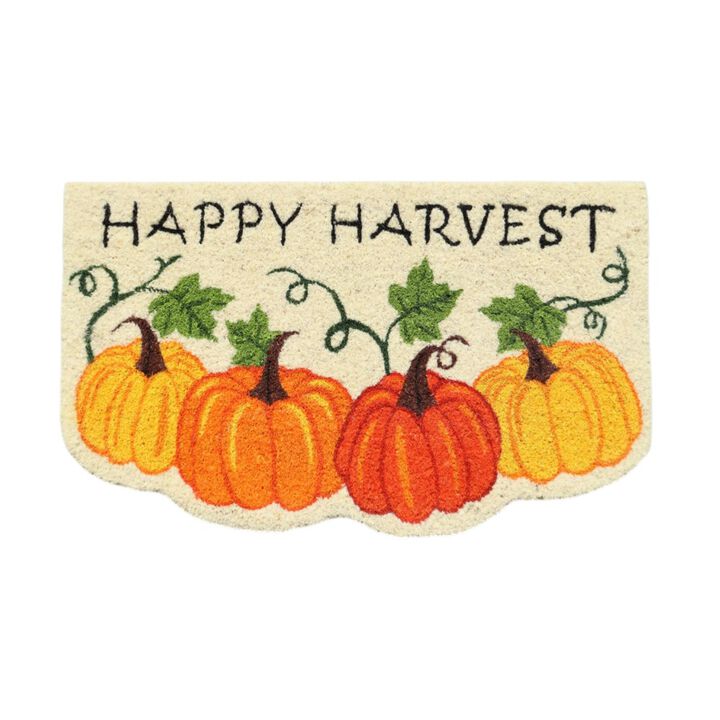 HomeRoots 18" X 30" Beige and Orange Coir Pumpkins and Leaves Outdoor Thanksgiving Door Mat