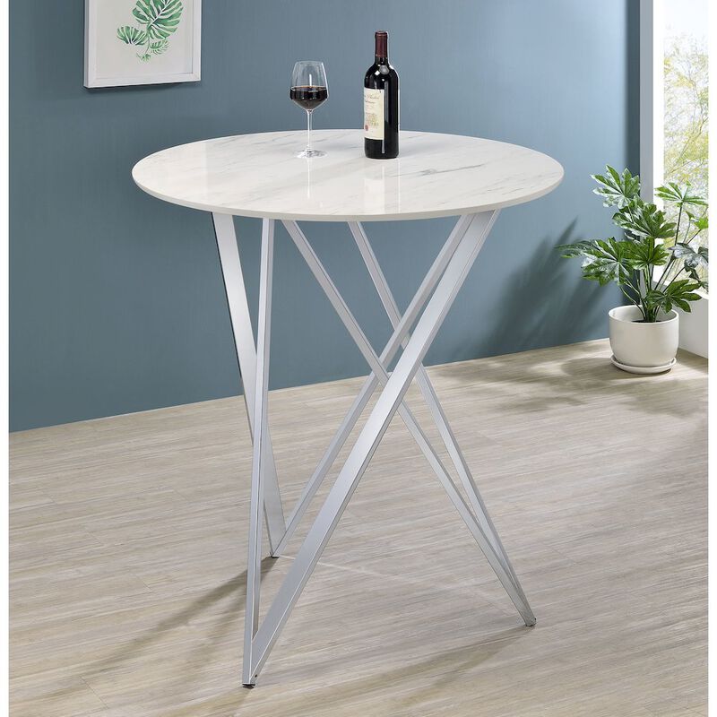 Coaster Co. of America Bexter Round 35-inch Faux Marble Bistro Bar Table Chrome