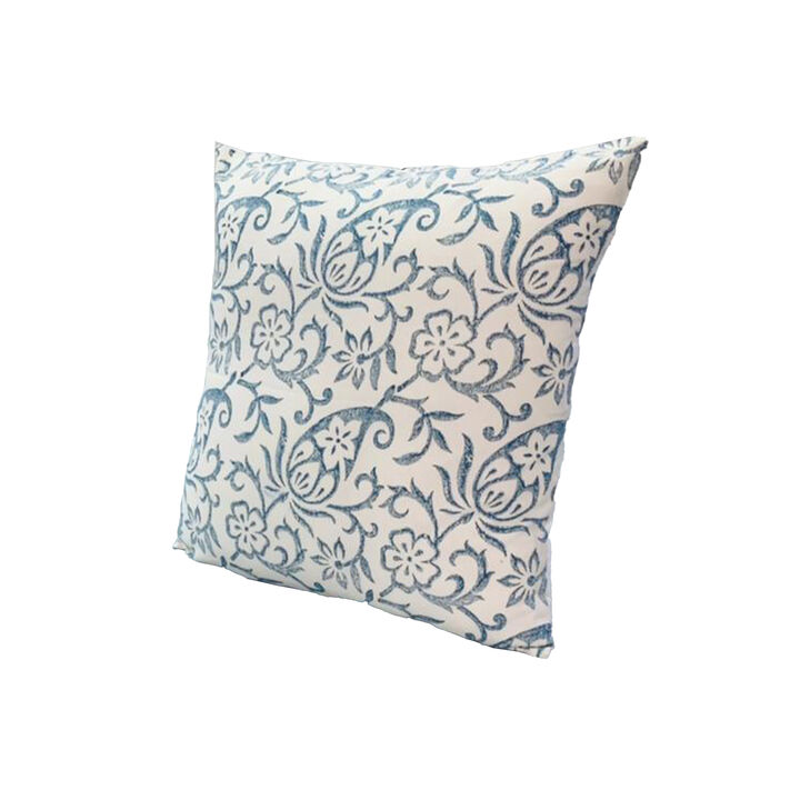 18 x 18 Square Accent Pillow, Paisley Floral Pattern, Soft Cotton Cover, Soft Polyester Filling, Blue, White