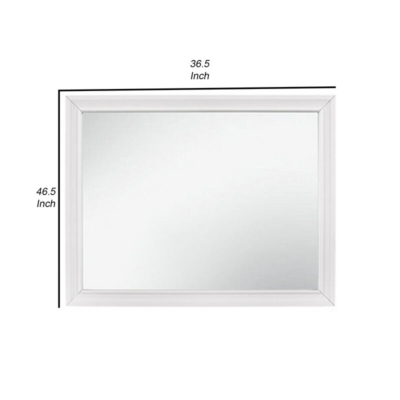 Ani 37 Inch Modern Rectangular Accent Mirror, Faux Wood Veneer Frame, White - Benzara