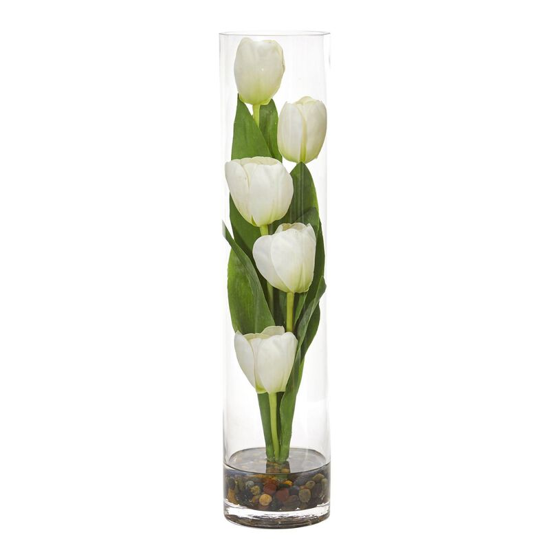Nearly Natural 18-in Tulips Artificial Arrangement in Cylinder Vase image number 1