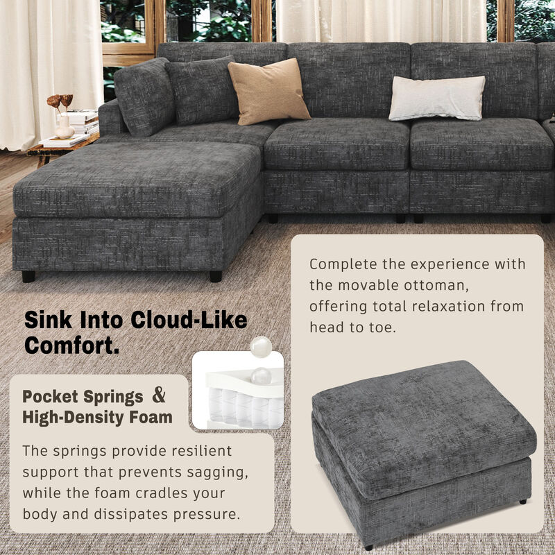 Merax U-Shaped Sectional Sofa with Movable Ottoman image number 6