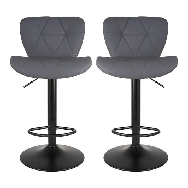 Faux Leather Swivel Bar Stools Set of 2, Adjustable Counter Height Kitchen Chairs, Iron Frame High Backrest 360&deg; Barstools for Kitchen Counter, Outdoor