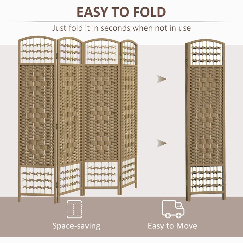 Natural Privacy Screen: 4-Panel Folding Wave Room Divider