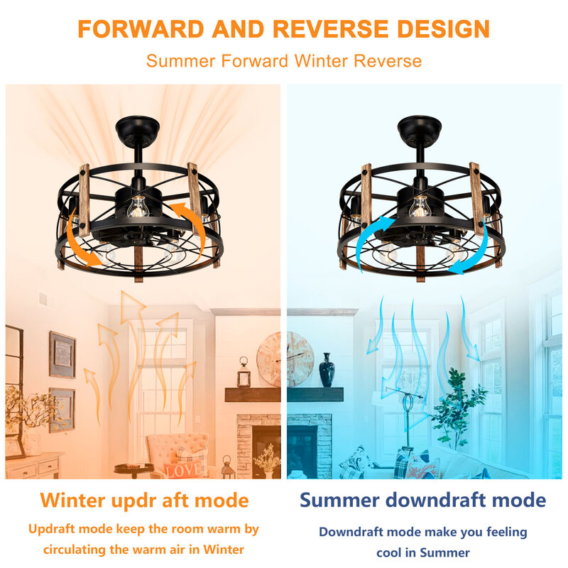 ELEMENT ACE Modern Cage Ceiling Fan with Remote Control and Quiet Reversible Motor for Year-Round Airflow Comfort image number 7
