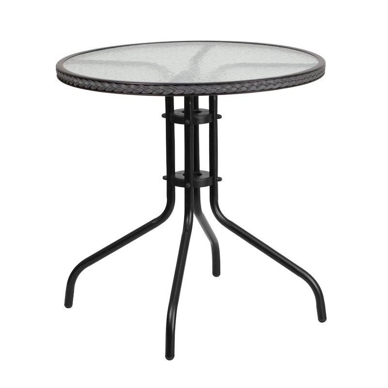 Flash Furniture 28'' Round Tempered Glass Metal Table with Gray Rattan Edging image number 0