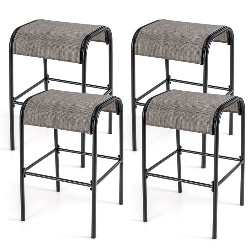 Patio Metal Bar Stools with Curved Fabric Seat-Set of 4