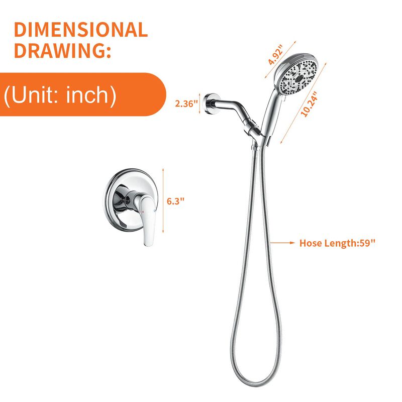 Copper Pressure Balance Shower Set with 10-Function ABS Handheld & Adjustable Head