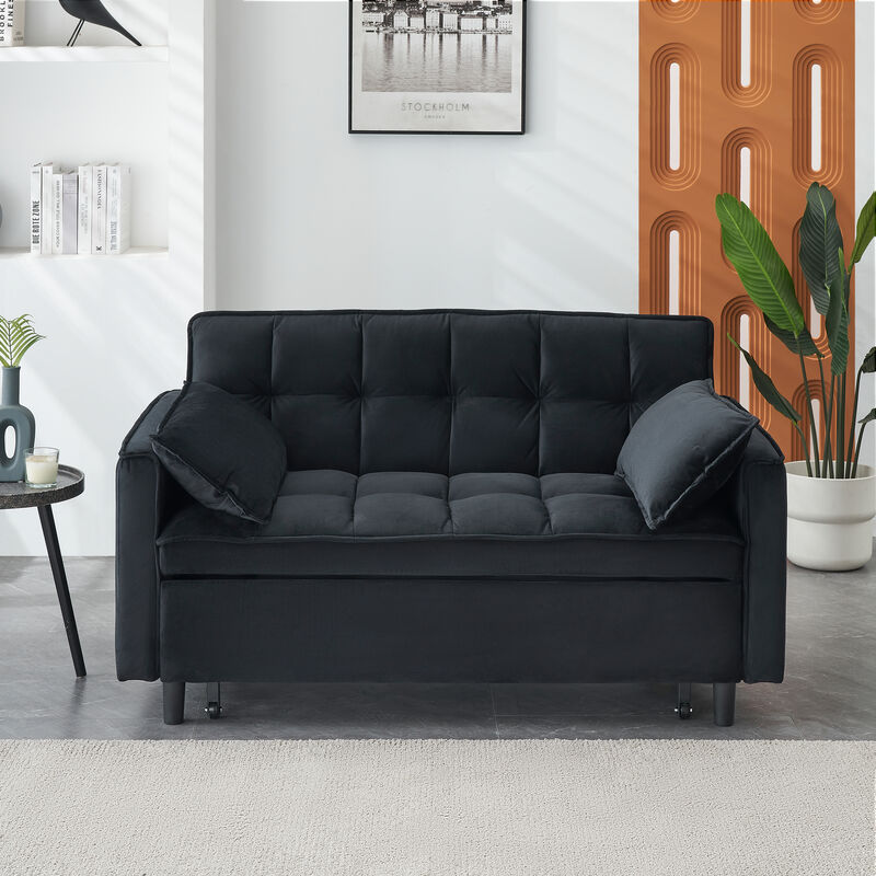 Merax Modern Velvet Convertible Sofa Bed Loveseat with Pillows & Pockets image number 1