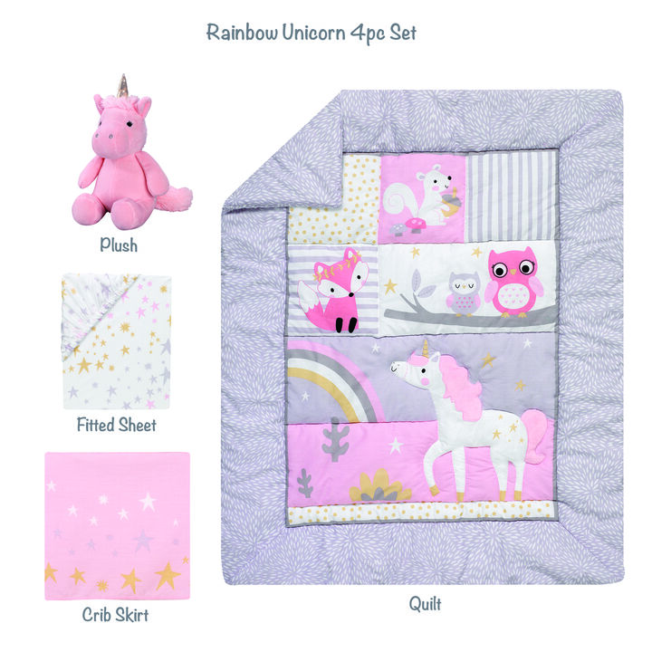 Bedtime Originals Rainbow Unicorn Pink/Purple 4-Piece Baby Crib Bedding Set