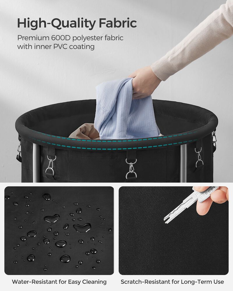 Laundry Basket with Wheels and Removable Bag, Steel Frame, 4 Casters and 2 Brakes image number 4