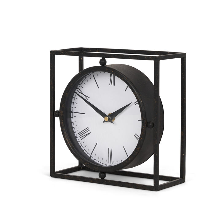 HomeRoots 3" Black Distressed Metal Table Clock