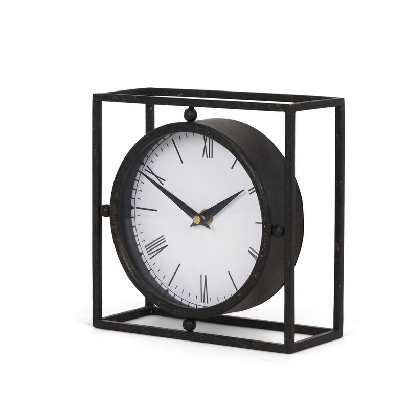 HomeRoots 3" Black Distressed Metal Table Clock image number 0