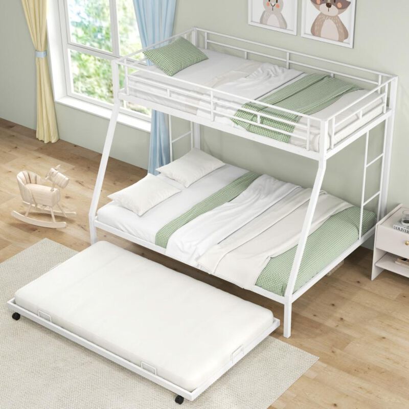 Hivvago Twin Over Full Bunk Bed Frame with Trundle for Guest Room