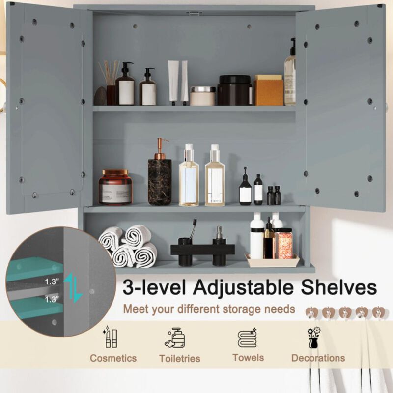 Hivvago Double Door Wall-Mounted Bathroom Mirror Cabinet with Storage Shelf