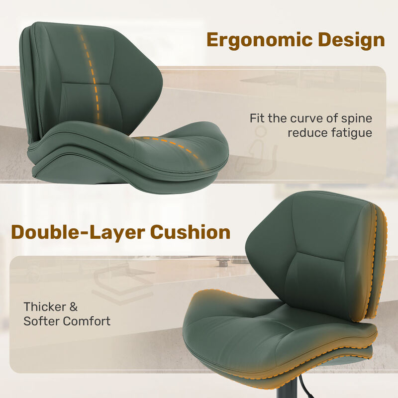 Modern Ergonomic PU Leather Bar Stools, Adjustable Counter Height Stools with Double-Layer Cushion, Steady Stainless Steel Frame Rustic Kitchen Island Chairs for Outdoor image number 4