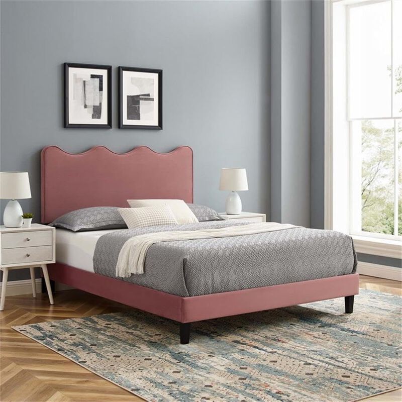 Modway Current Modern Performance Velvet Queen Platform Bed in Dusty Rose Pink image number 1