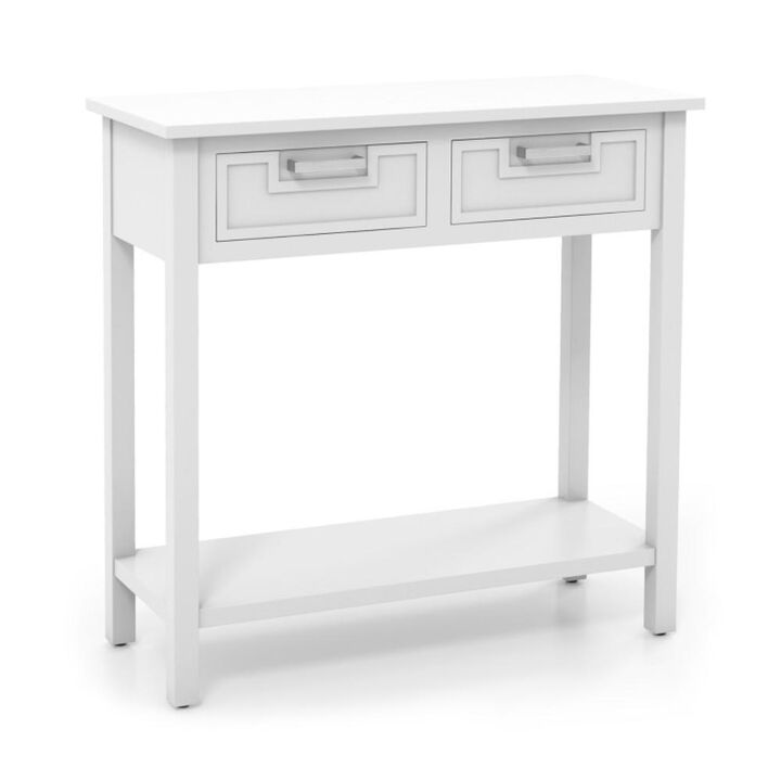 Hivvago Narrow Console Table with Drawers and Open Storage Shelf