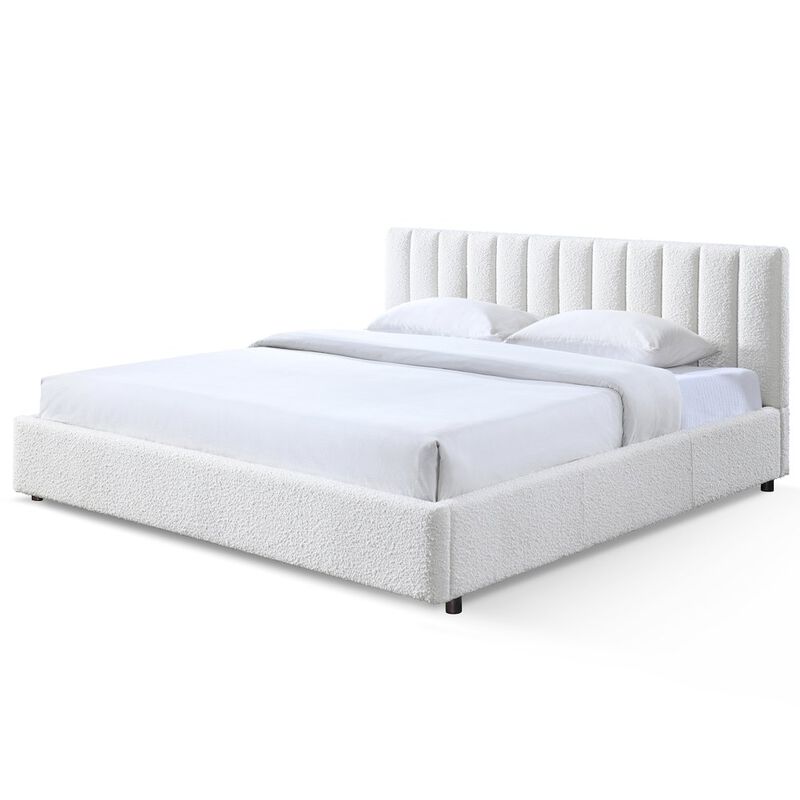 Omax Decor Jaxon Upholstered Platform King Bed in White Boucle Fabric