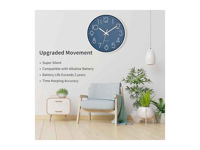 Cerulean Wall Clock 12 Inch Silent Non Ticking Modern Battery Operated image number 2