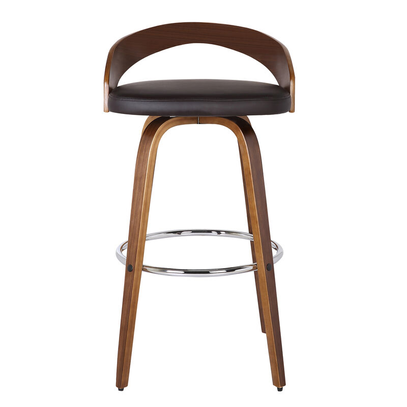 Sonia Bar Height Swivel Brown Faux Leather and Walnut Wood Bar Stool image number 2