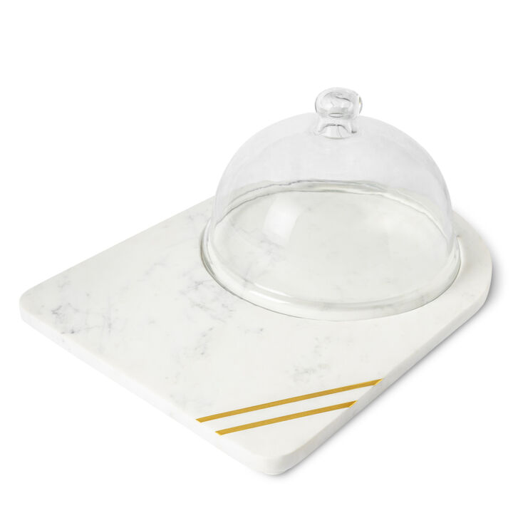 Bavaria Marble Cheese Board With Glass Cloche