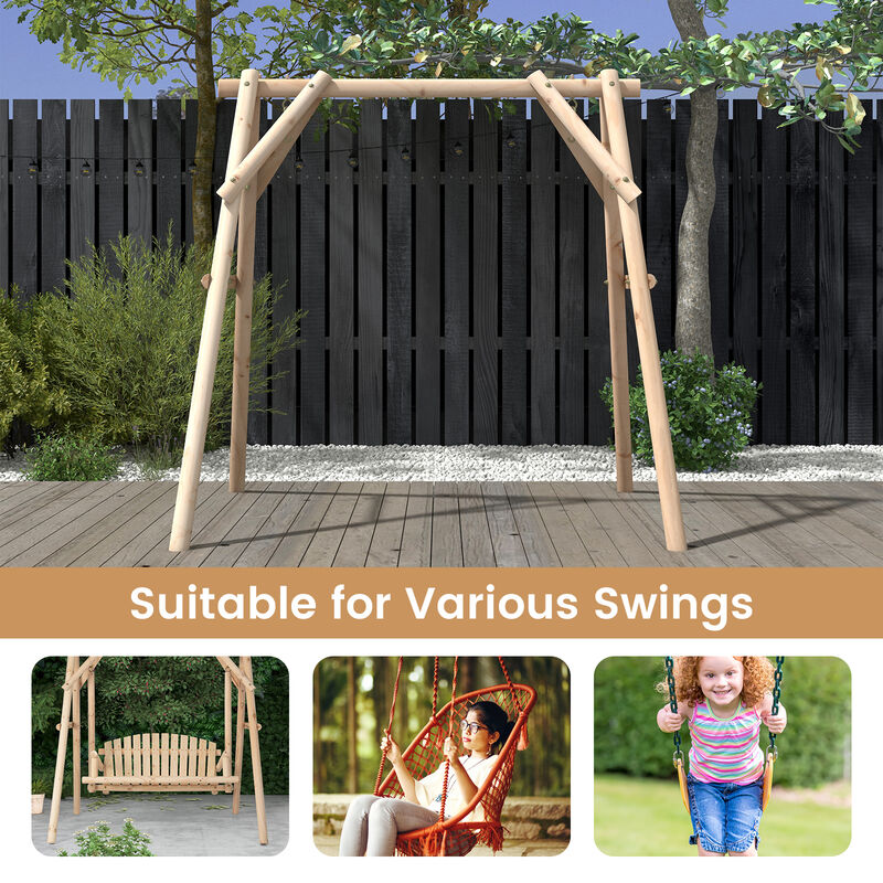 Outdoor Wooden Swing Frame with Reinforced Bars &ndash; Heavy Duty, Natural image number 2