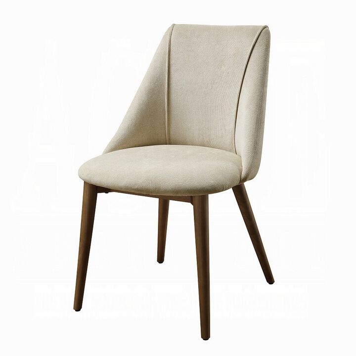 Iliana Side Dining Chair Set of 2, Beige Fabric, Tapered Brown Legs - Benzara