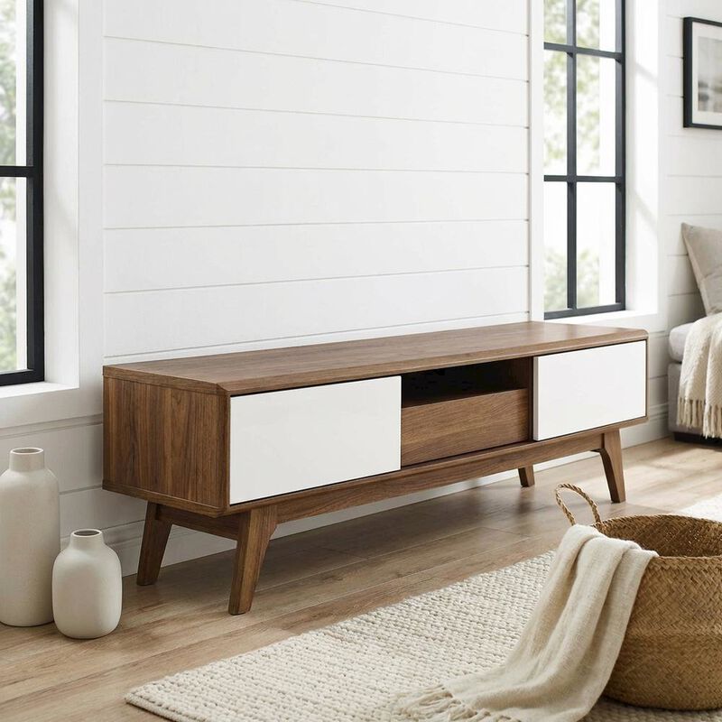 Wooden brown TV stand with 59-inch width and sleek design for modern living image number 3