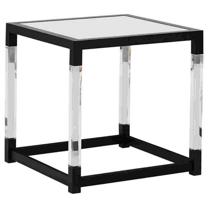 Square End Table with Acrylic Legs and Metal Base, Clear-Benzara