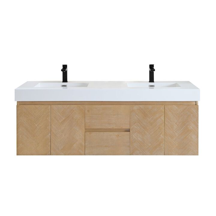 Altair-11 Double Bathroom Vanity in Light Brown White Artificial Drop-in Sink