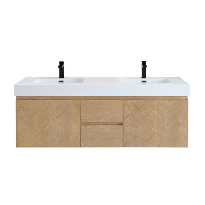 Altair-11 Double Bathroom Vanity in Light Brown White Artificial Drop-in Sink