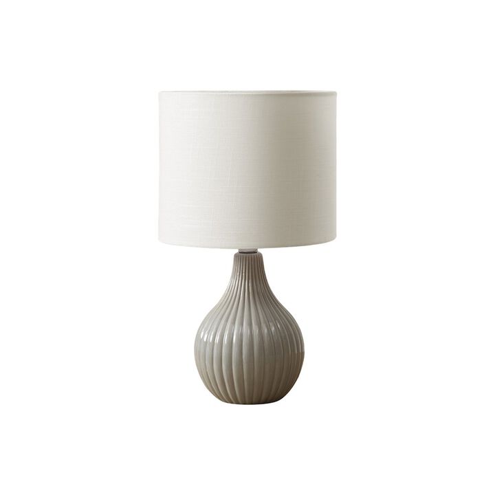 Lighting, 17"H, Table Lamp, Grey Ceramic, Ivory / Cream Shade, Contemporary