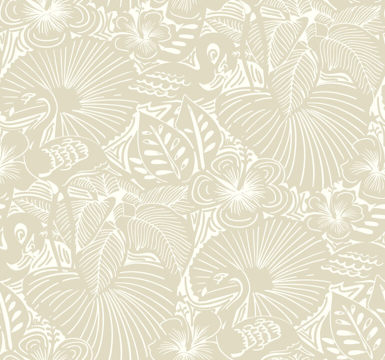 Idalia Beige Floral Flamingo Wallpaper