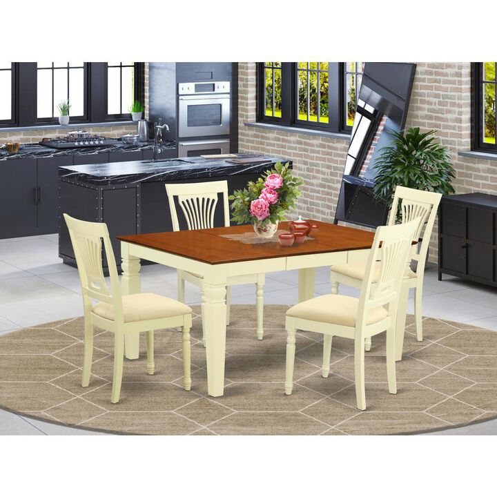 5 Pc Kitchen table set with a Dining Table and 4 Kitchen Chairs in Buttermilk and Cherry