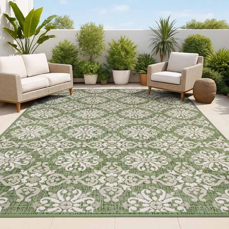 Amora Traditional Mediterranean Tile Design Indoor/Outdoor Area Rug