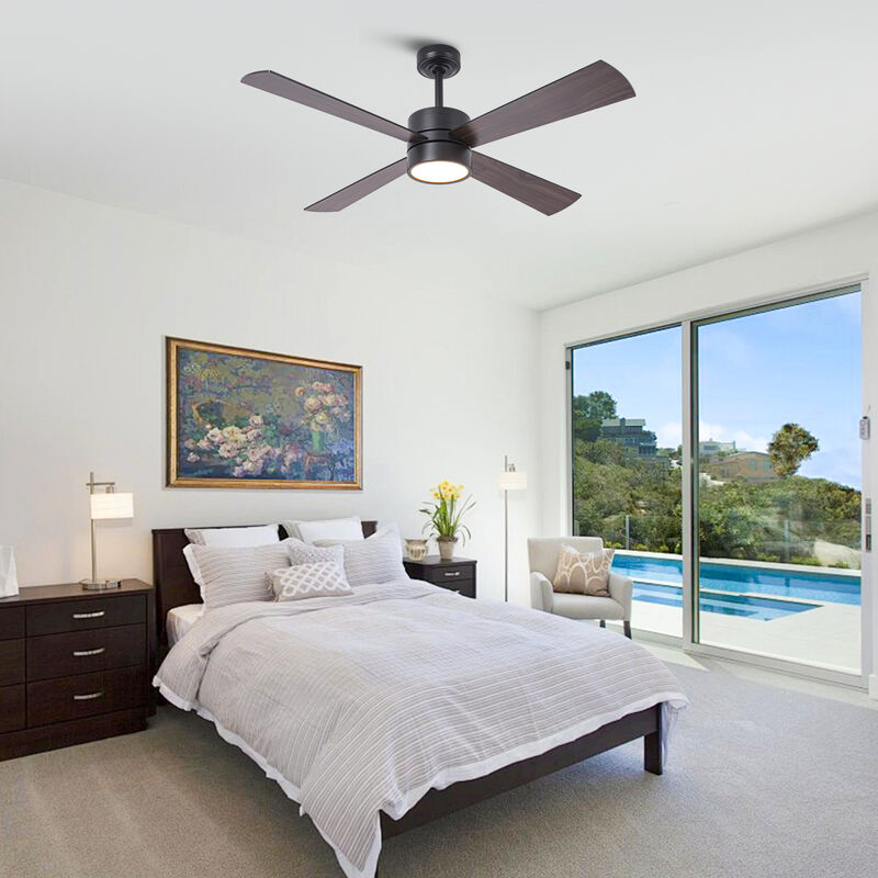 52 in. Smart Matte Black Reversible Blades Ceiling Fan with RGB Light and APP Control & Remote