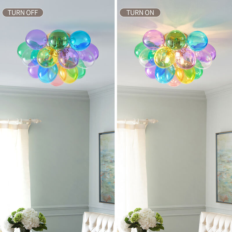 ELEMENT ACE Modern 3-Light Swirled Glass Bubble Flush Mount Ceiling Light Fixture, Compact Space-Saving Decorative Lighting for Bedroom, Nursery, Dining Room, Playroom image number 3