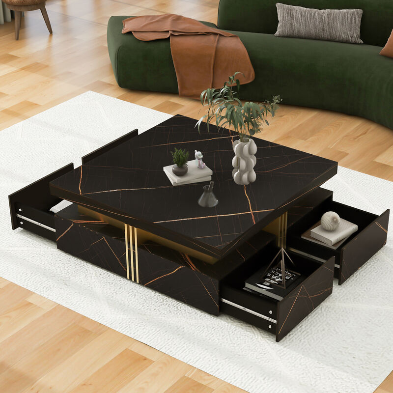 Merax Square Storage Coffee Table with 4 Drawers