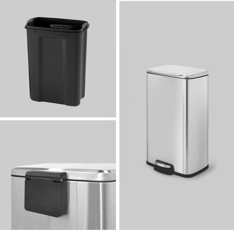 8 Gallon/30 Liter Rectangular Stainless Steel Step-on Trash Can for Kitchen office, Silver image number 7