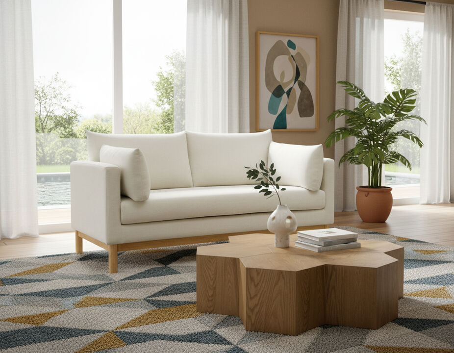 Meridian Furniture Langham Cream Linen Textured Fabric Loveseat