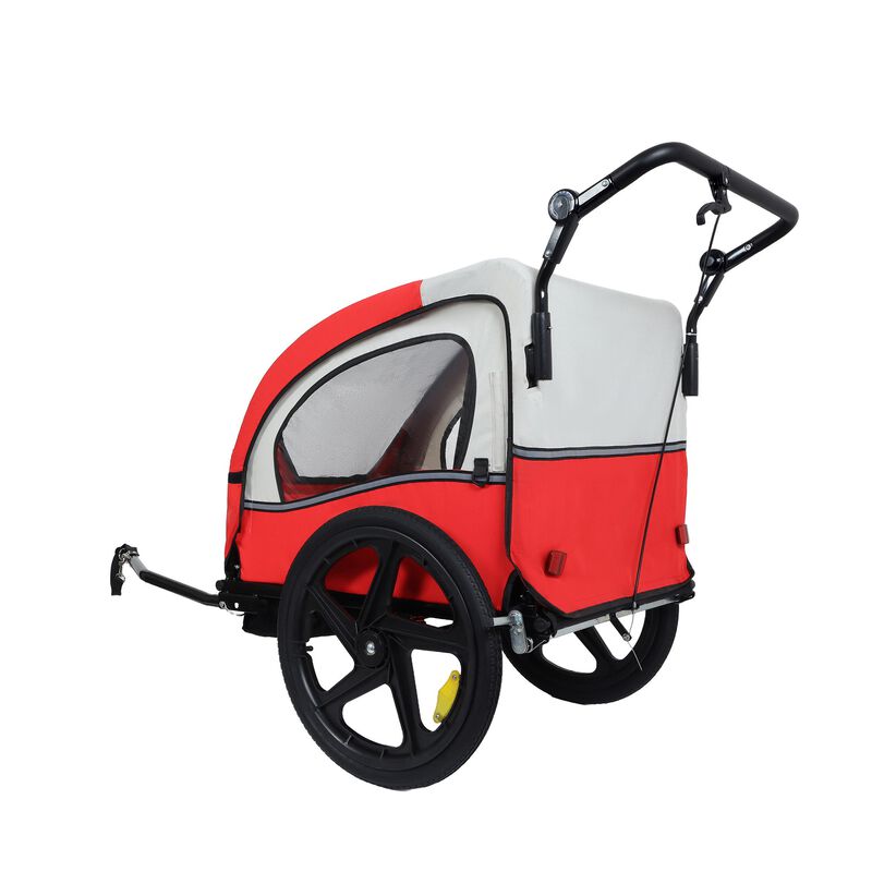 2-in-1 Double Seat Kids Bike Trailer Jogger &ndash; 5-Point Harness & Foldable Design image number 3