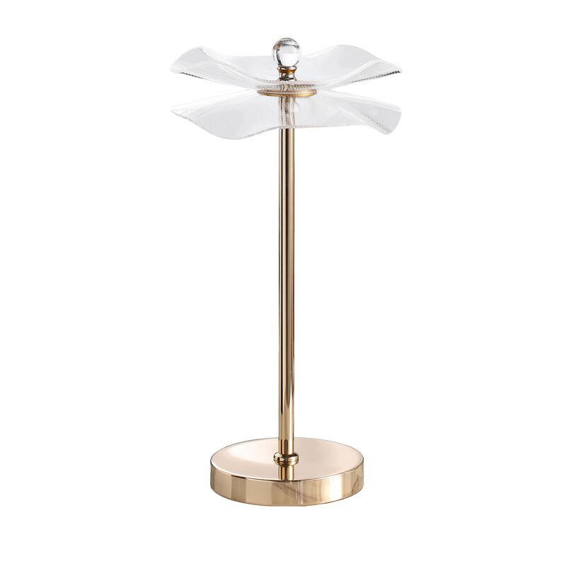 Accent Table Lamp, LED, Lotus Shape Acrylic, Copper, Gold, 18 Inch - Benzara